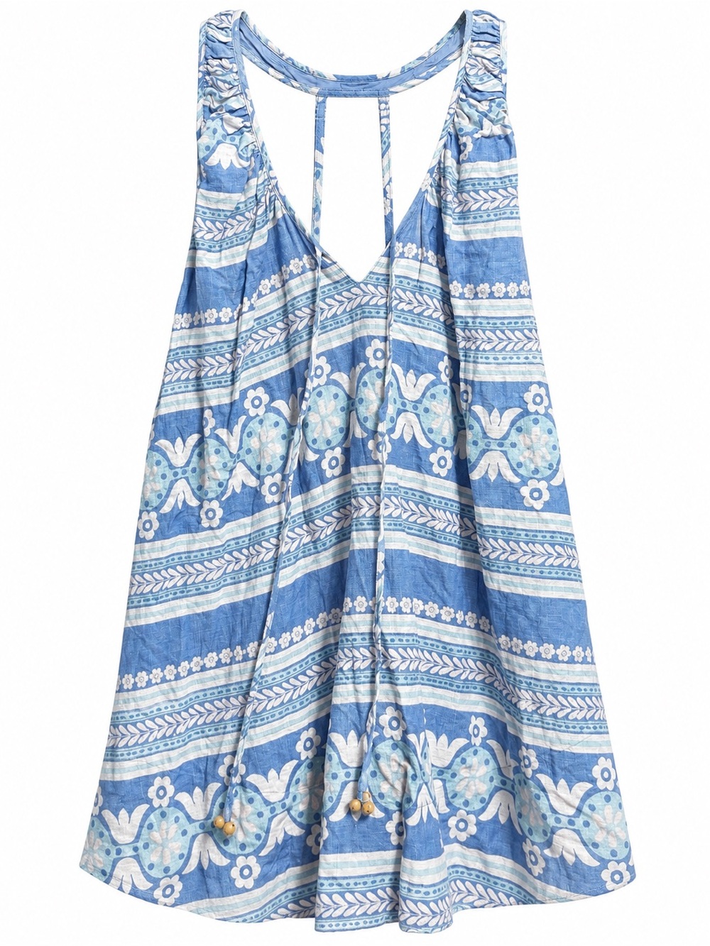 Free People Blue Floral Linen Blend Open Back Mini Dress